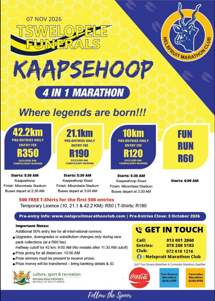 Tswelopele Funerals Kaapsehoop 4-in-1 Marathon, 7 November 2026